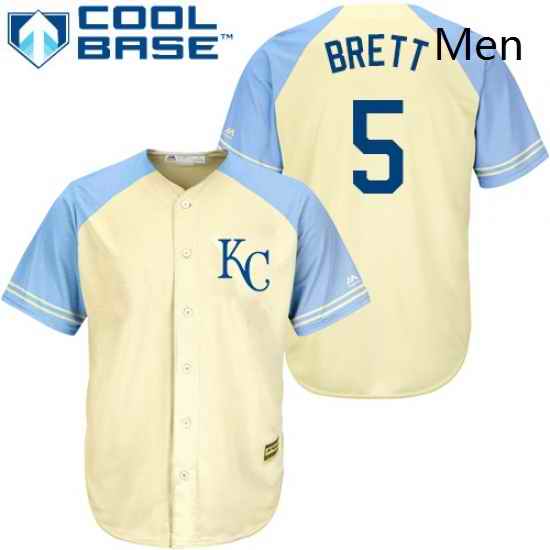 Mens Majestic Kansas City Royals 5 George Brett Replica Cream Exclusive Vintage Cool Base MLB Jersey